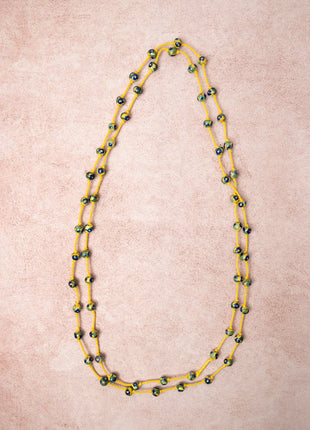 Handmade Blue Pottery Bead Evil Eye Long Necklace(Yellow)