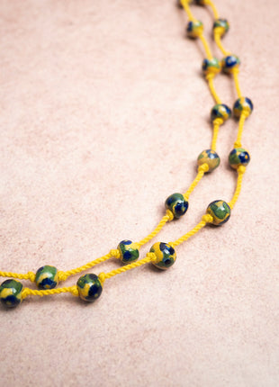 Handmade Blue Pottery Bead Evil Eye Long Necklace(Yellow)