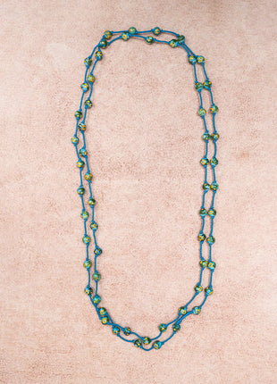 Handmade Blue Pottery Bead Evil Eye Long Necklace(Turquoise)