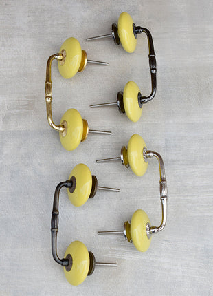 Round Solid Yellow Ceramic Dresser Cabinet Pull