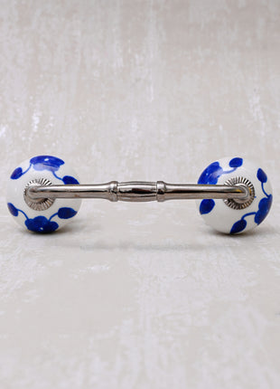 Stylish White Ceramic Drawer Cabinet Pull With Blue Leaves