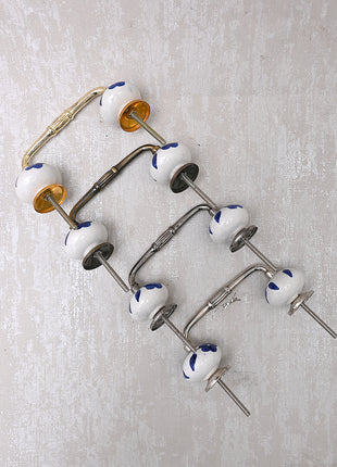 Stylish White Ceramic Drawer Cabinet Pull With Blue Leaves