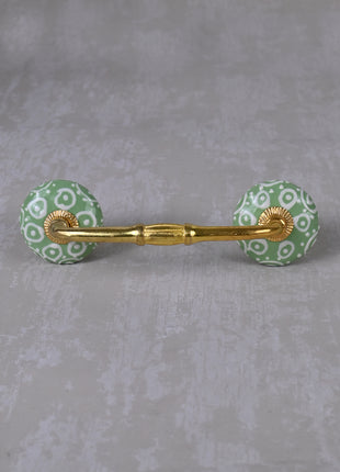 Stylish Green Ceramic Dresser Cabinet Pull With White Print