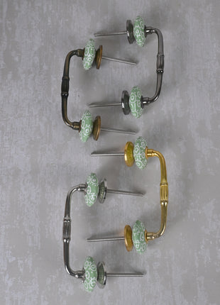 Stylish Green Ceramic Dresser Cabinet Pull With White Print