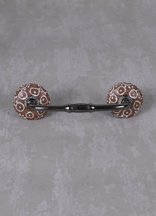 Hand Crafted Brown Ceramic Dresser Cabinet Pull With White Embossed Design