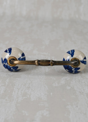 Blue Flower design On White Base Ceramic Pull