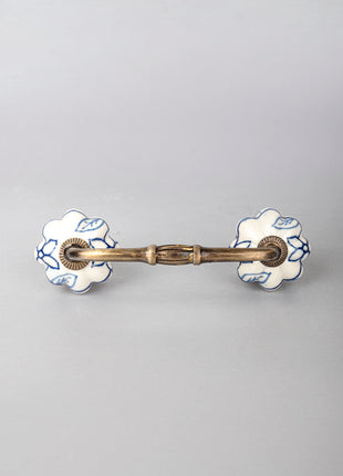 Blue Flower design On White Base Ceramic Door Pull