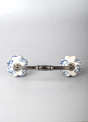 Blue Flower design On White Base Ceramic Door Pull