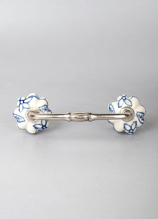 Blue Flower design On White Base Ceramic Door Pull