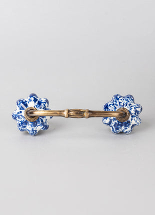 White Ceramic Drawer Cabinet Door Pull With Blue Flower