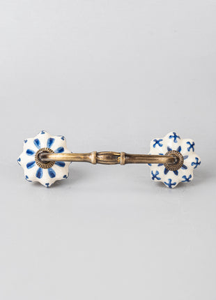 Blue Flower design On White Base Ceramic Door Pull