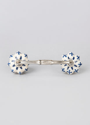 Blue Flower design On White Base Ceramic Door Pull