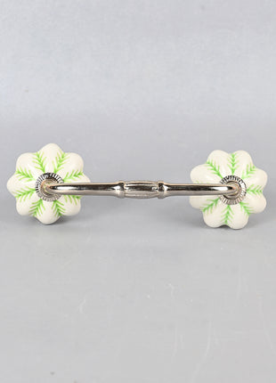 Green design on White Base Ceramic Drawer Pull