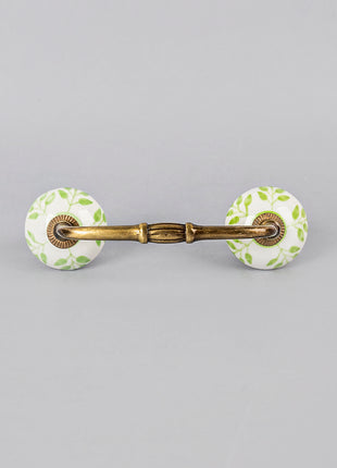 Green Leaf On White Ceramic Door Pull