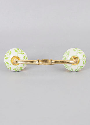 Green Leaf On White Ceramic Door Pull