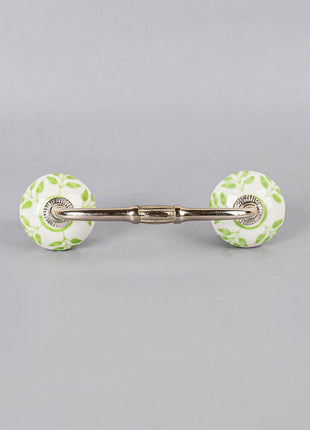 Green Leaf On White Ceramic Door Pull