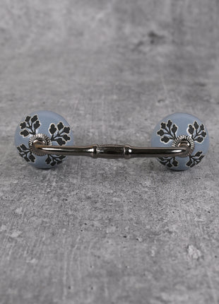 Black Designer Petals On Grey Ceramic Dresser Cabinet Pull