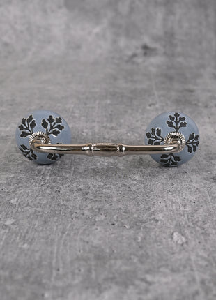 Black Designer Petals On Grey Ceramic Dresser Cabinet Pull