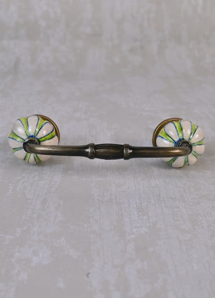 Lime Green Ceramic Dresser Cabinet Pull With Pink Floral Design