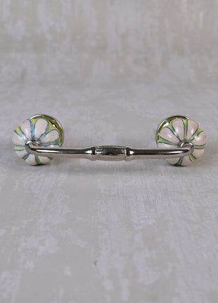 Lime Green Ceramic Dresser Cabinet Pull With Pink Floral Design