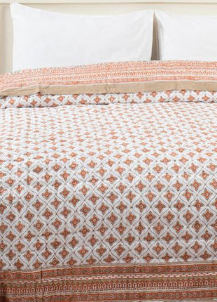 Kashish Jaal Brown and Rust Hand Block Print Cotton Quilt