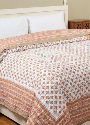 Kashish Jaal Brown and Rust Hand Block Print Cotton Quilt