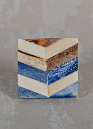 Blue, Brown and White Square Bone Knobs