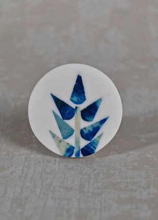 Blue Design on White Base Color Round Shape Bone Knobs