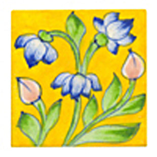 Blue and pink flowers on yellow tile (3x3-bpt15)