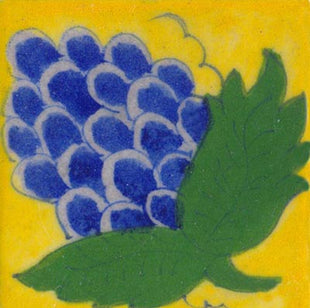 blue design fruit with green leaves on yellow tile 3x3