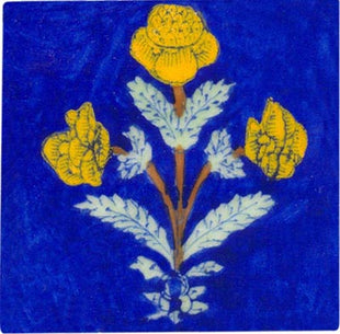yellow white plant on blue tile 3x3