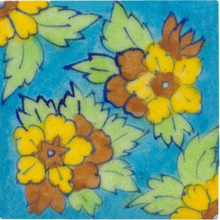 turquoise tile with yellow brown and light green flowers 3x3
