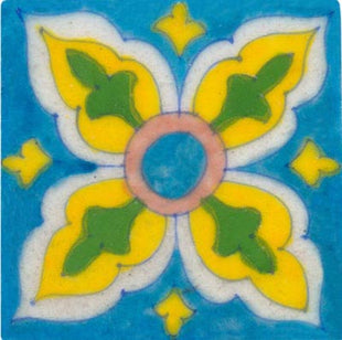 yellow, white and green combination on turquoise tile 3x3