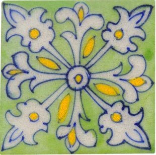white floral design on light green tile 3x3