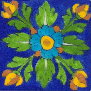 blue tile with green turquoise flower 3x3