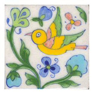 Handpainted Bird Design Kitchen Blue Pottery Tile