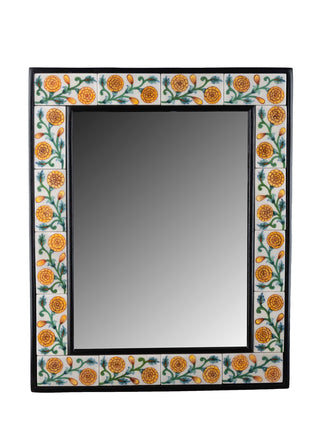 Marigold Floral Yellow And White Designer Wooden Tile Mirror