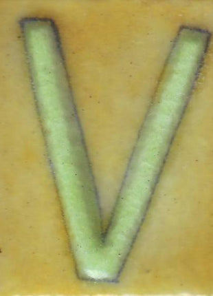 Lime Green V Alphabet Yellow Base Tile (2x2)