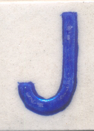 Blue J alphabet white tile (2x2)