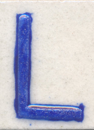 Blue L alphabet white tile (2x2)