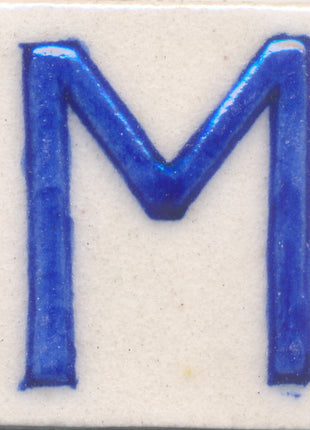 Blue M alphabet white tile (2x2)