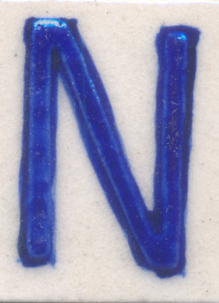 Blue N alphabet white tile (2x2)