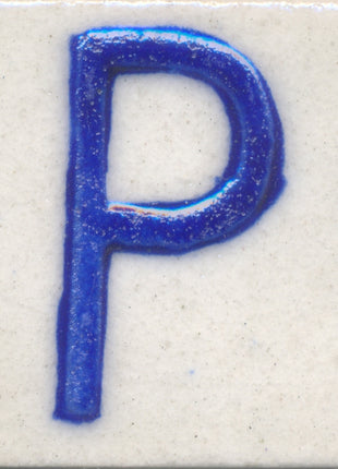 Blue P alphabet white tile (2x2)