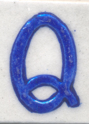 Blue Q alphabet white tile (2x2)