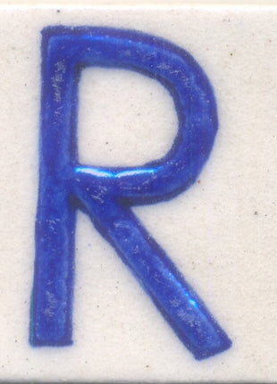 Blue R alphabet white tile (2x2)