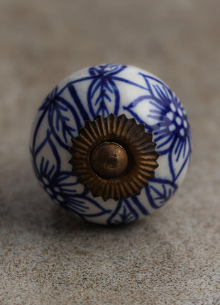 Elegant White Ceramic Cabinet Knobs With Blue Flowers