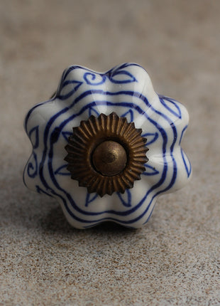 White Ceramic Knob With Floral Design
