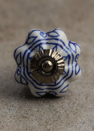 White Ceramic Knob With Floral Design