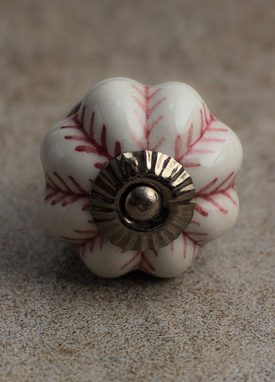 Flower Shaped White Ceramic Knob With Maroon Design
