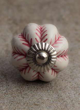 Flower Shaped White Ceramic Knob With Maroon Design